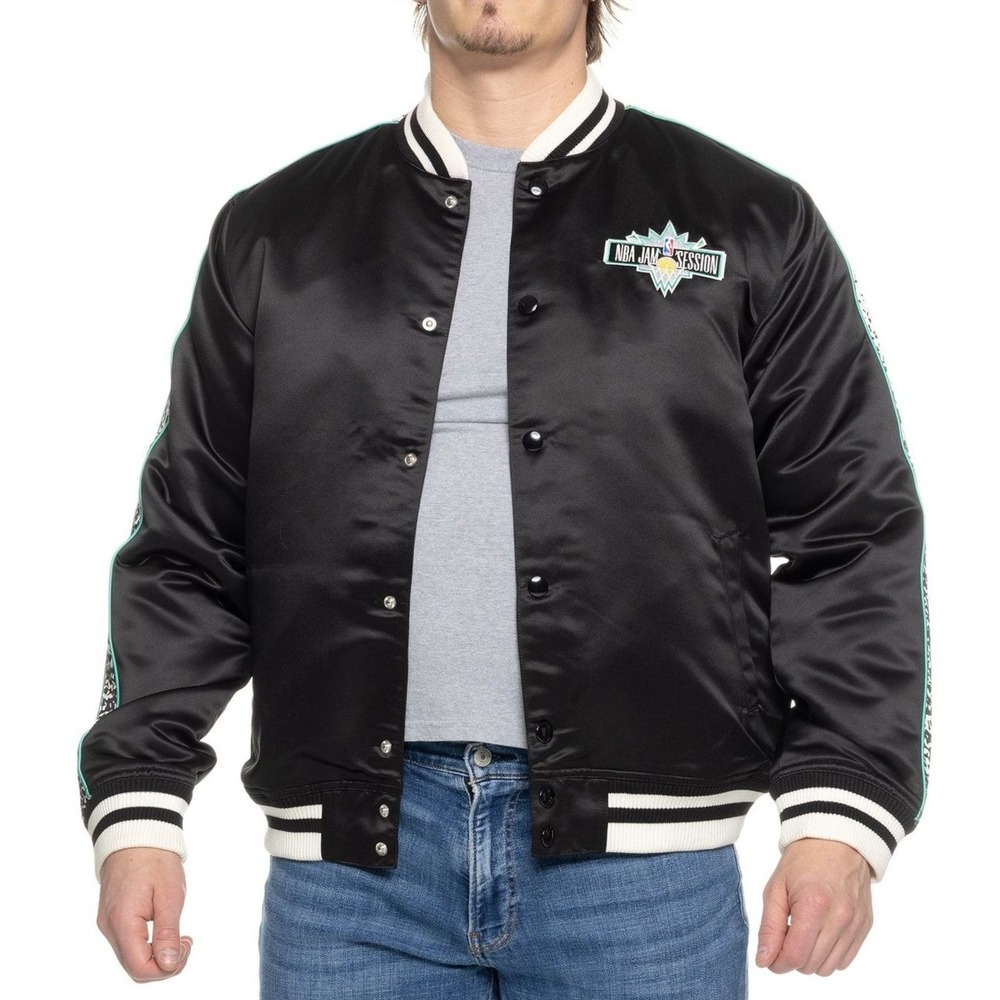 NWT NBA Jam Session Black Satin Bomber Pimp Streetstyle JustDon Sportwear Jacket